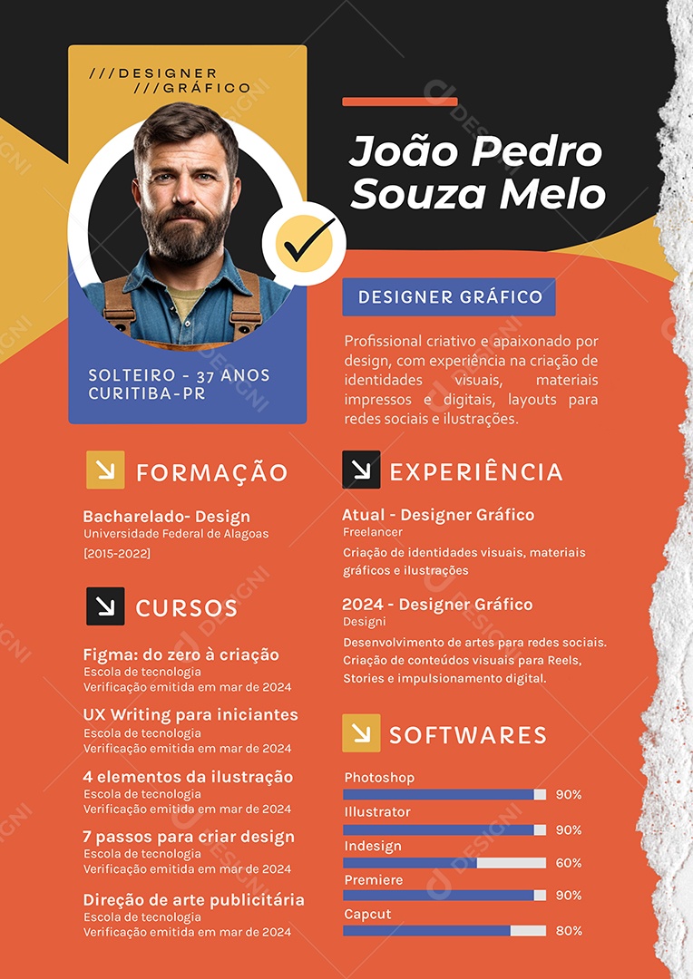 Modelo de Currículo Designer Gráfico PSD Editável