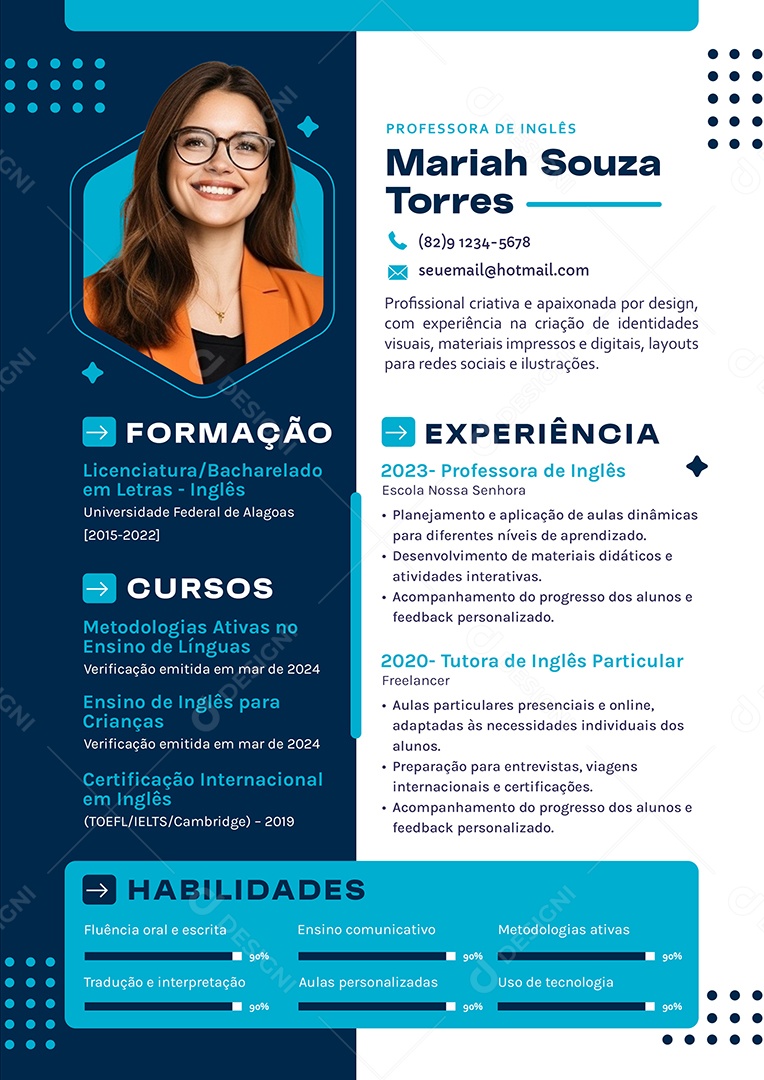 Modelo de Currículo Professora de Inglês PSD Editável