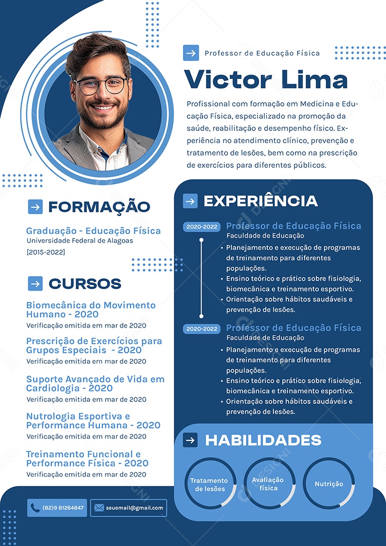 Modelo de Currículo Professor de Educação Física PSD Editável