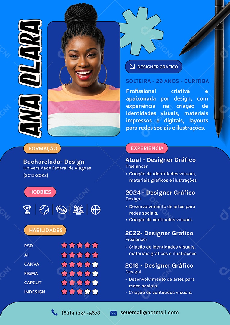 Modelo de Currículo Designer Gráfico PSD Editável