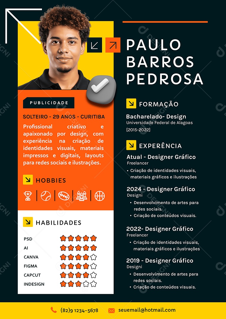 Modelo de Currículo Designer Gráfico PSD Editável