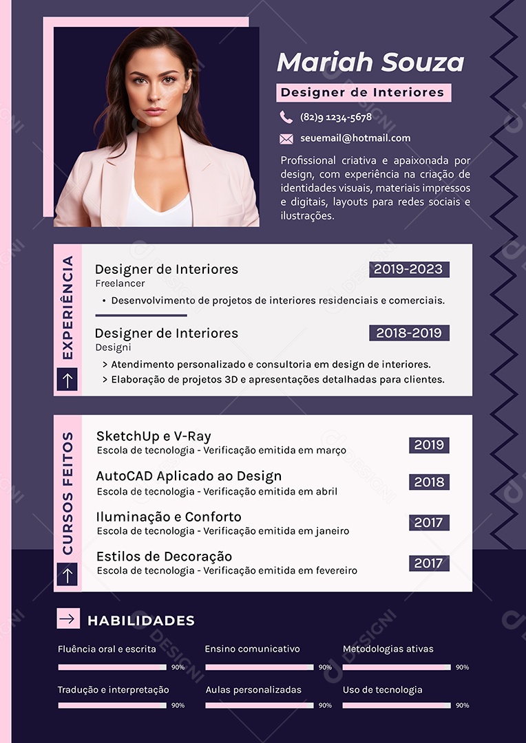Modelo de Currículo Designer de Interiores PSD Editável