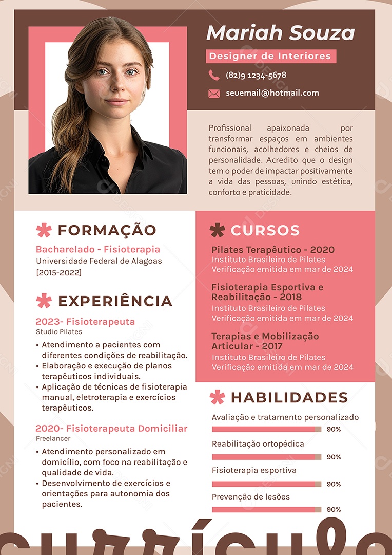 Modelo de Currículo Designer de Interiores PSD Editável