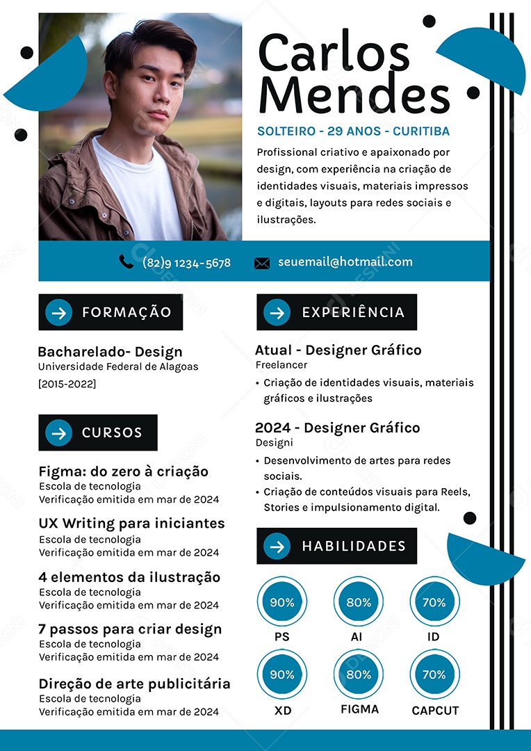 Modelo de Currículo Designer Gráfico PSD Editável