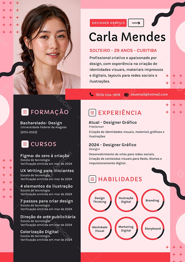 Modelo de Currículo Designer Gráfico PSD Editável