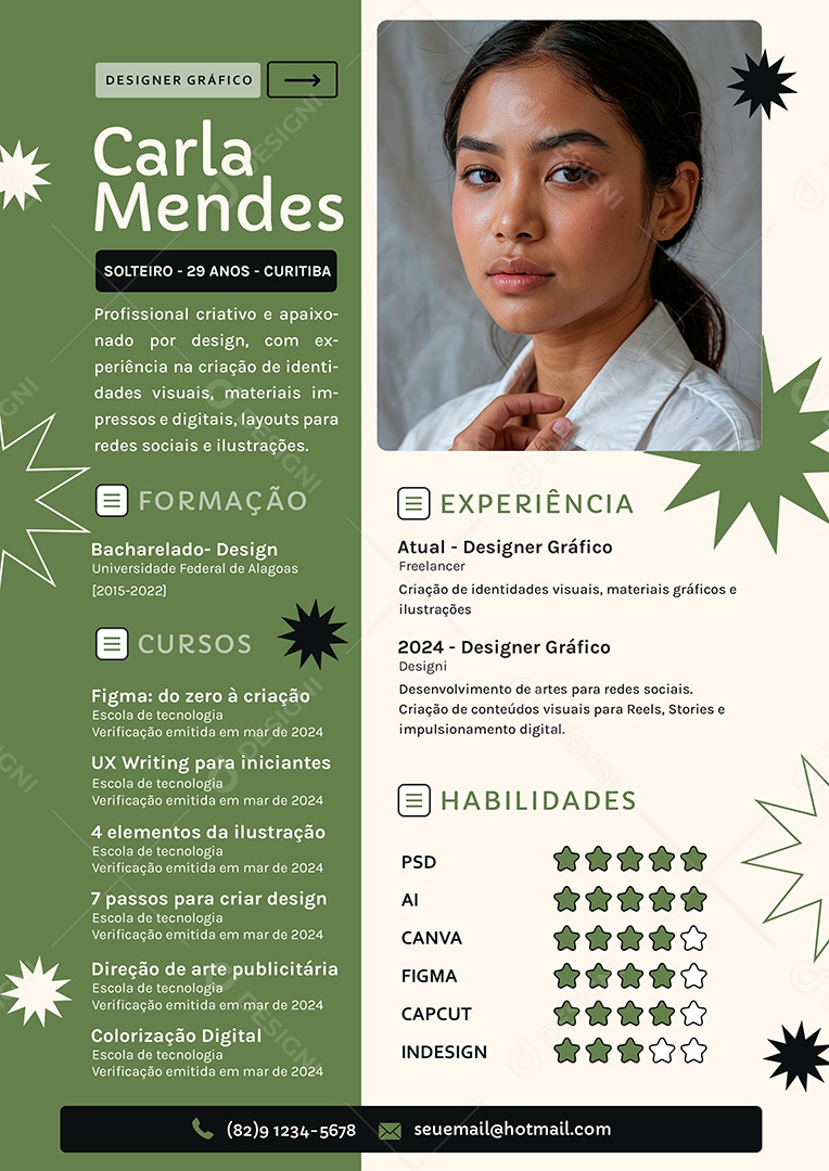 Modelo de Currículo Designer Gráfico PSD Editável