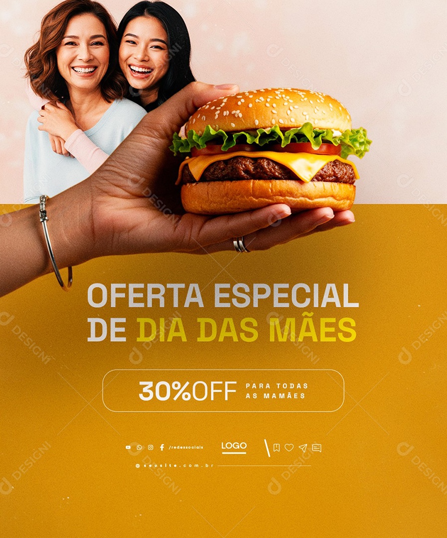 Hamburgueria Oferta Especial de Dia das Mães Social Media PSD Editável