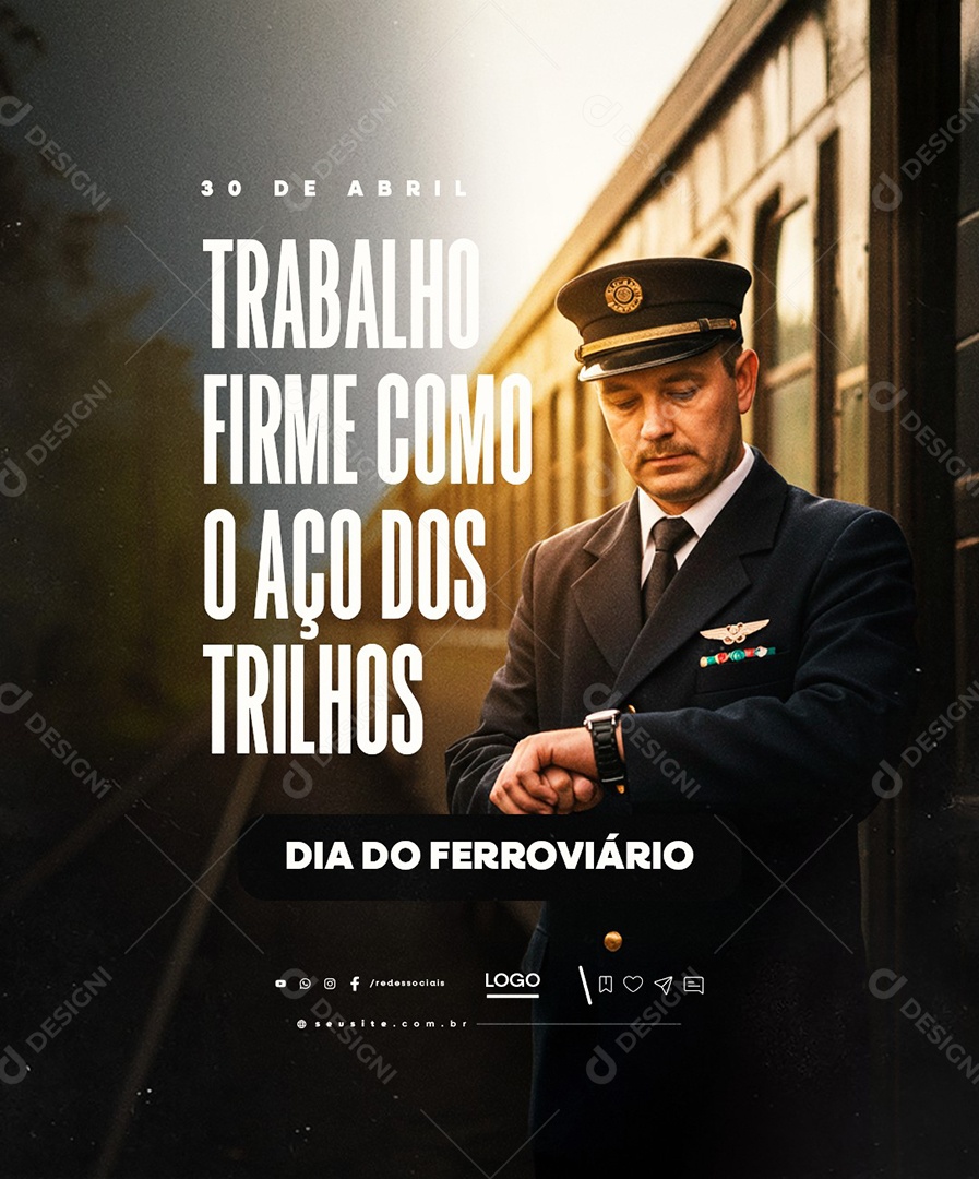 Dia do Ferroviário 30 de Abril Trabalho Firme Como o Aço Social Media PSD Editável