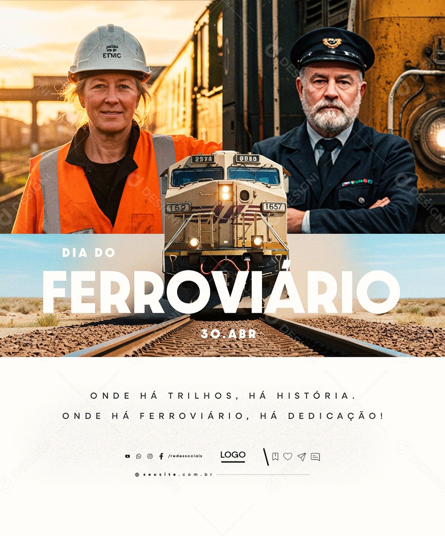 Dia do Ferroviário 30 de Abril Onde Há Trilhos Social Media PSD Editável