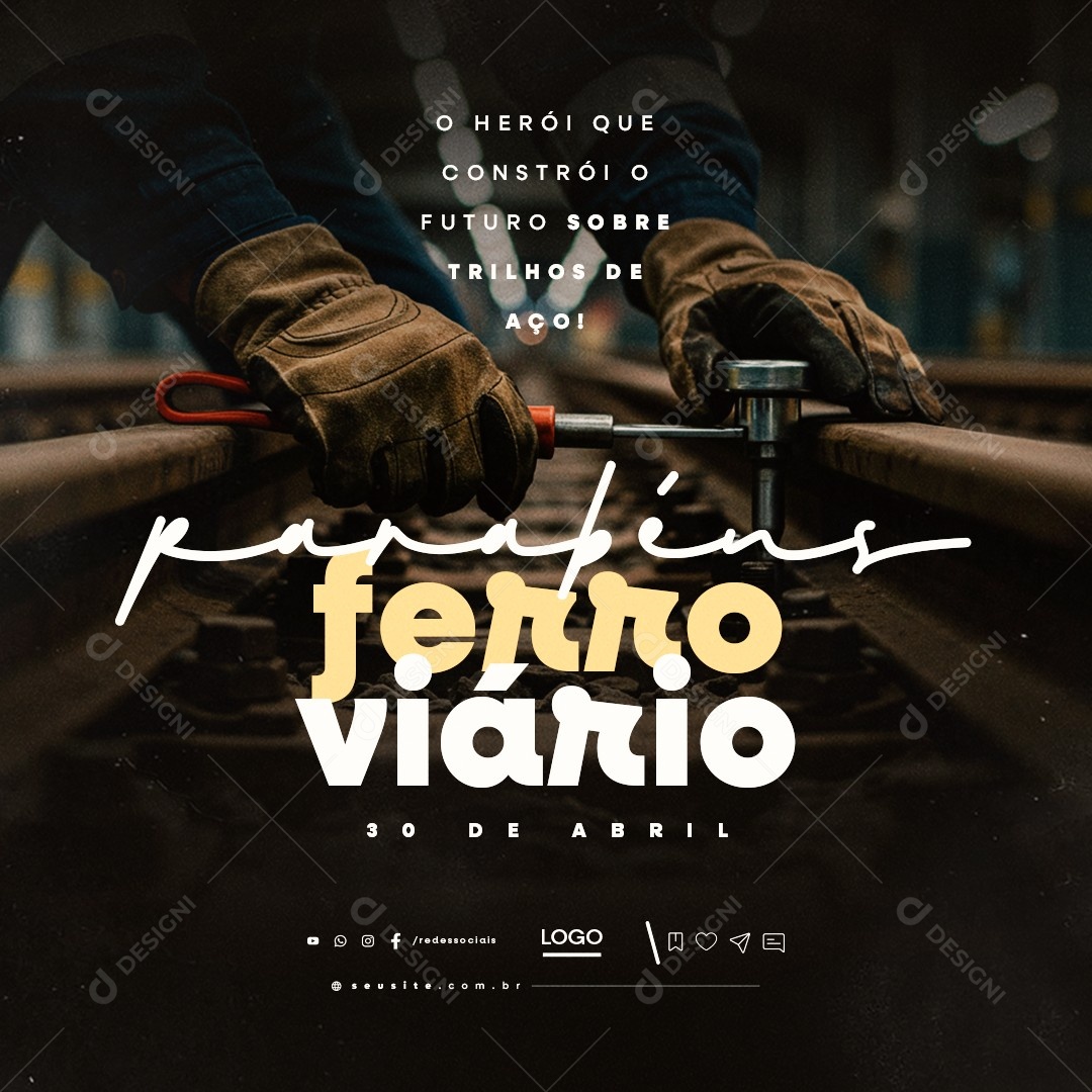 Dia do Ferroviário 30 de Abril Parabéns Social Media PSD Editável