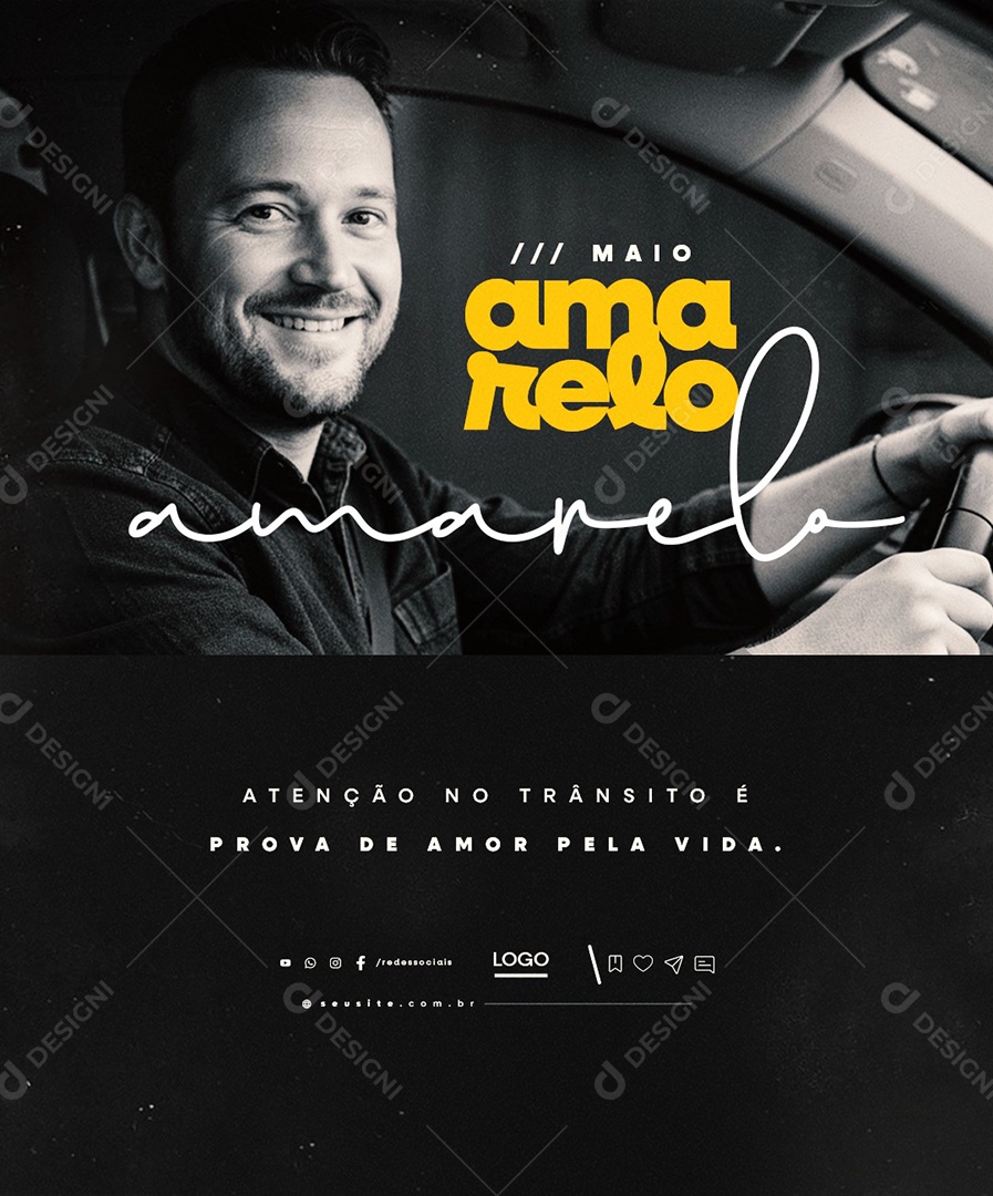 Maio Amarelo Atenção no Trânsito Social Media PSD Editável