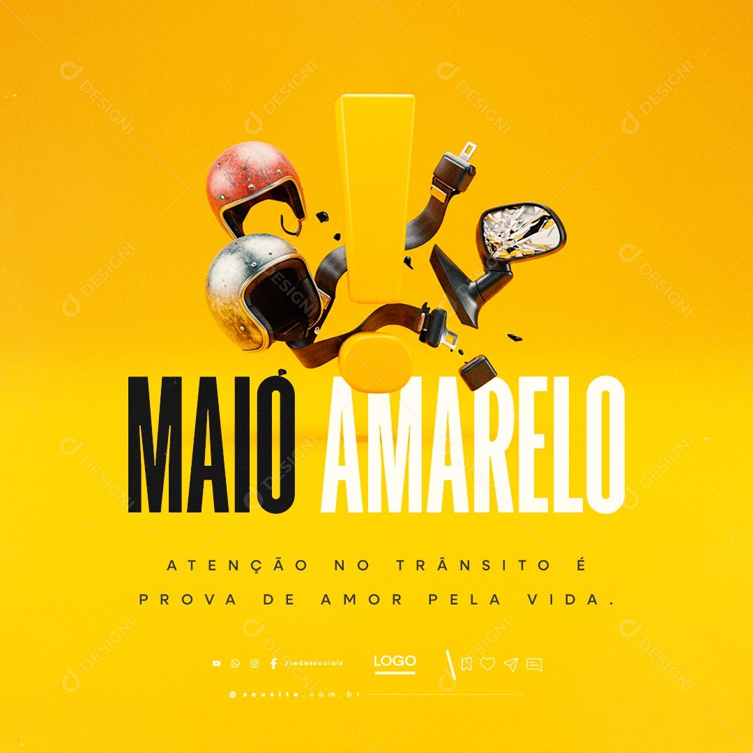 Maio Amarelo Atenção no Trânsito Social Media PSD Editável