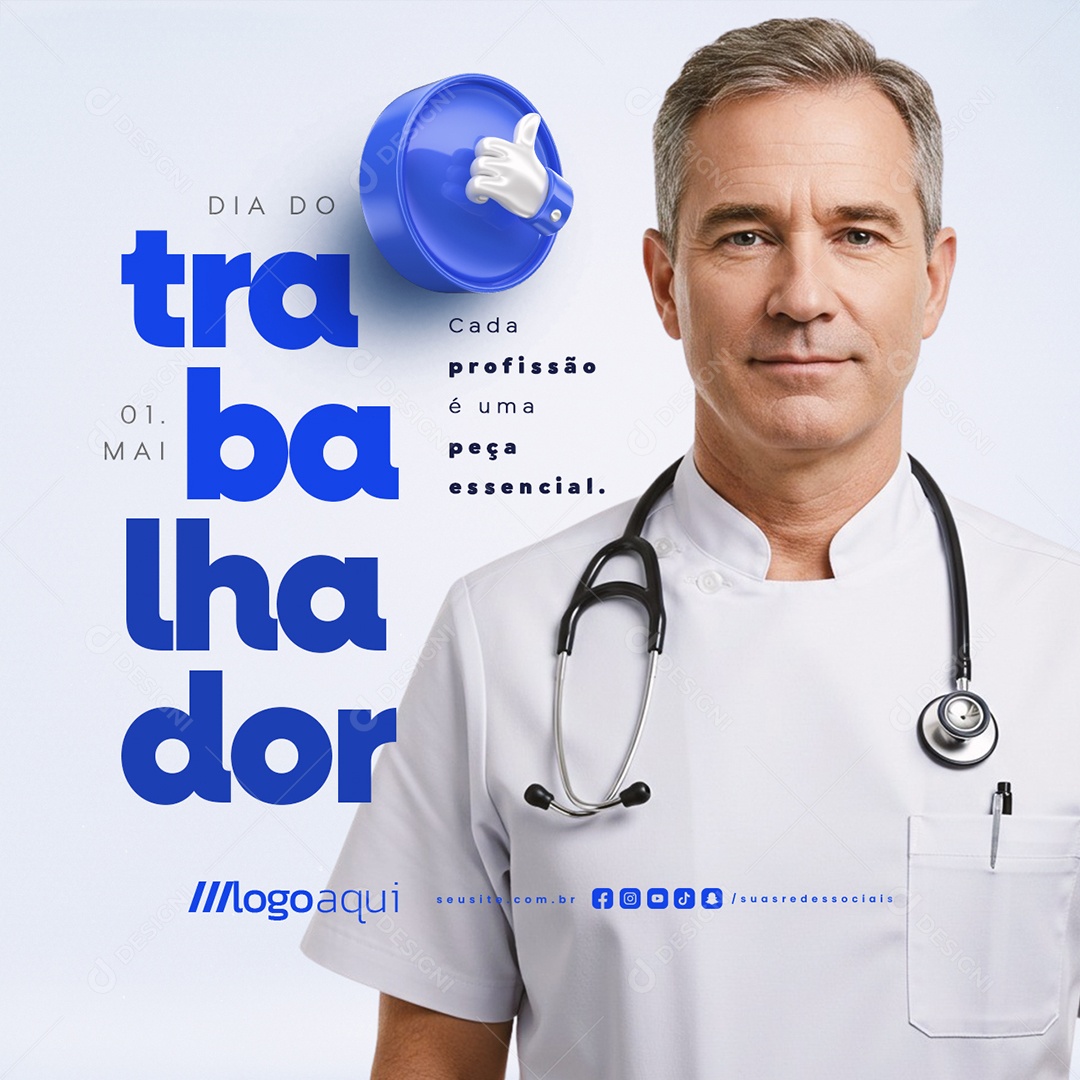 Dia Do Trabalhador 01 de Maio Médico Social Media PSD Editável