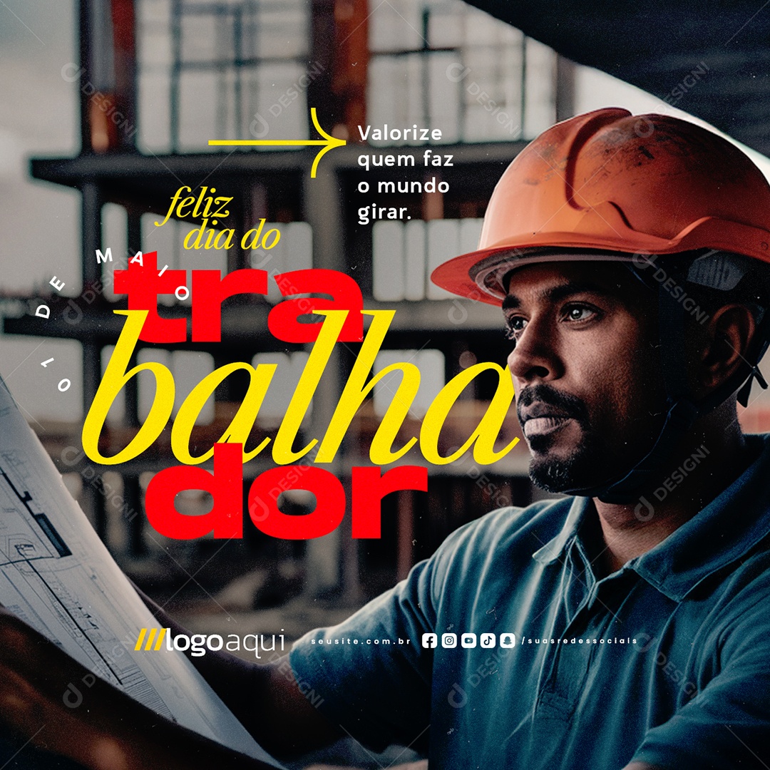 Feliz Dia Do Trabalhador 01 de Maio Engenheiro Social Media PSD Editável