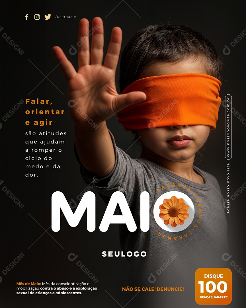 Maio Laranja Falar Orientar e Agir Social Media PSD Editável