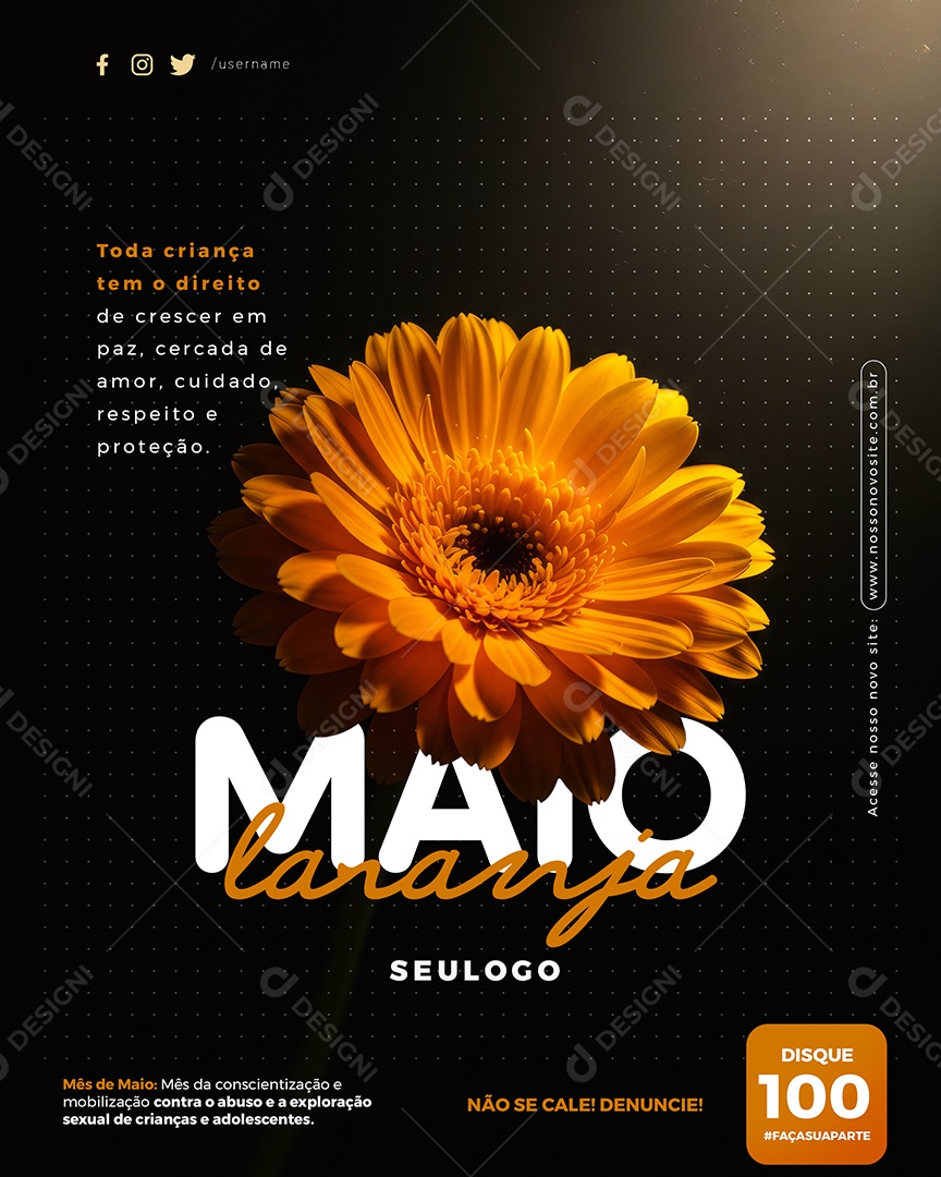 Maio Laranja Respeito e Proteção Social Media PSD Editável