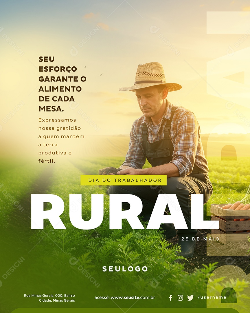 Dia do Trabalhador Rural 25 de Maio Garante Alimento de Cada Mesa Social Media PSD Editável