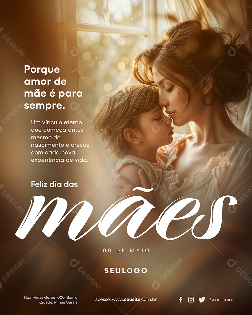 Feliz Dia Das Mães 12 de Maio Amor de Mãe é Para Sempre Social Media PSD Editável