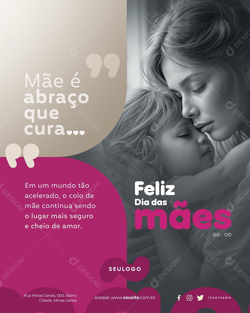 Feliz Dia Das Mães 12 de Maio Mãe é Abraço Que Cura Social Media PSD Editável