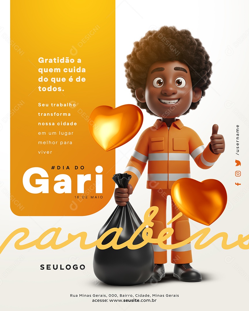 Dia Do Gari 16 de Maio Parabéns Social Media PSD Editável