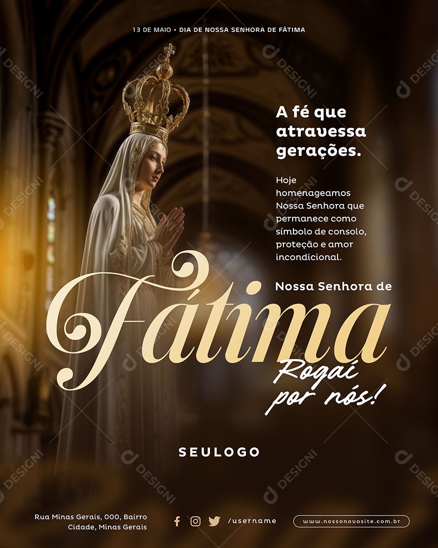 Dia de Nossa Senhora de Fátima 13 de Maio Rogai por nós Social Media PSD Editável