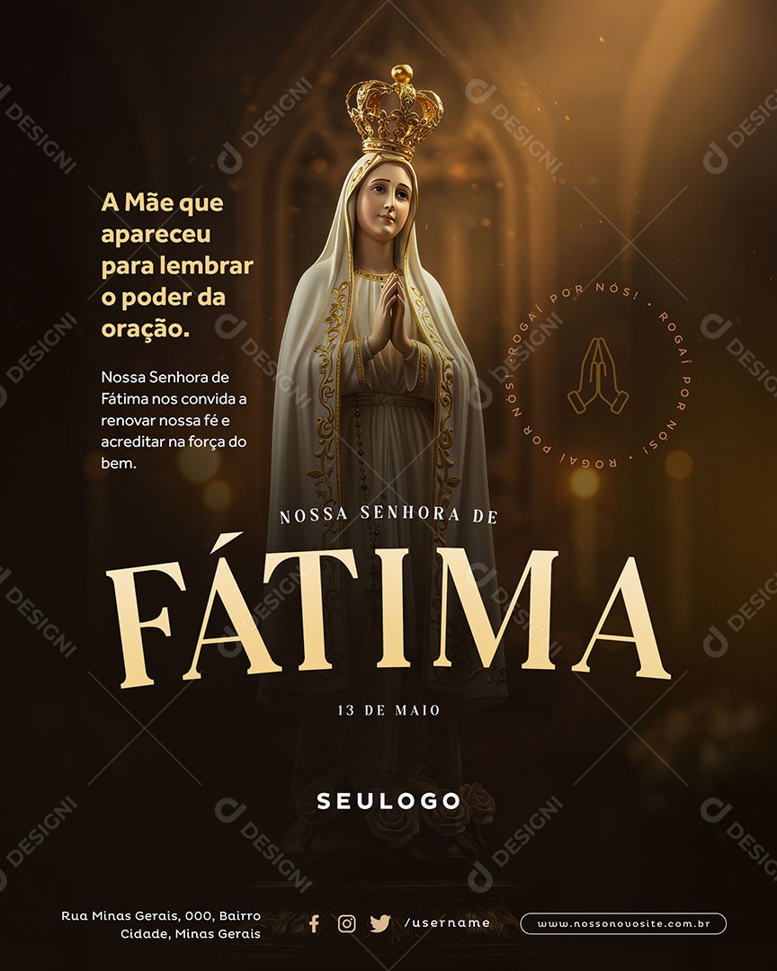 Dia de Nossa Senhora de Fátima 13 de Maio Social Media PSD Editável