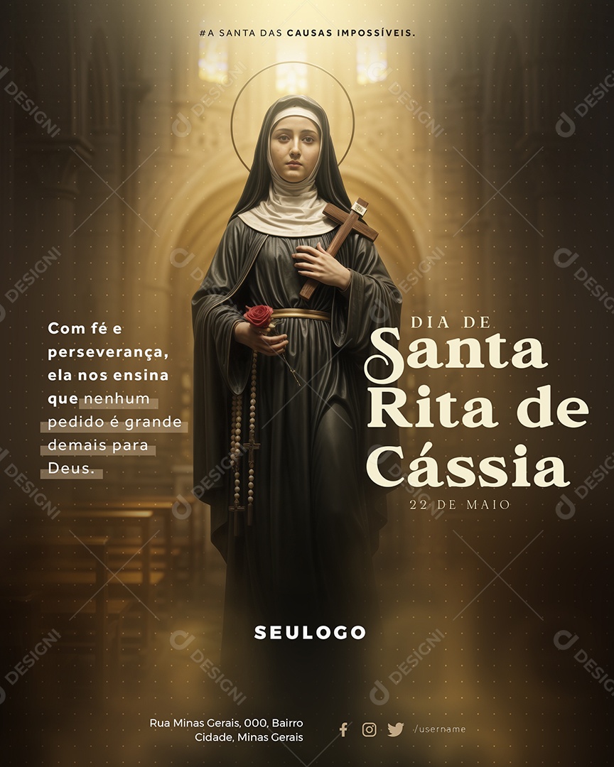 Dia da Santa Rita de Cássia 22 de Maio Fé e Perseverança Social Media PSD Editável