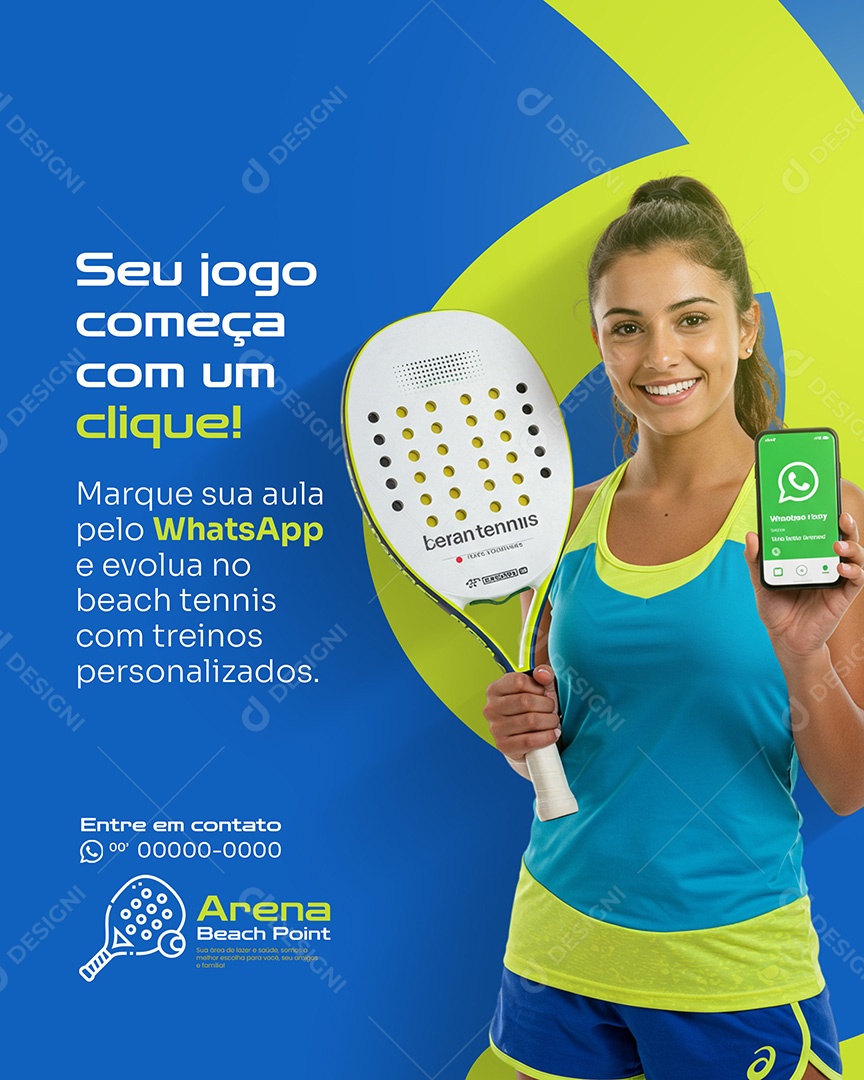 Beach Tennis Agende pelo Whastapp Social Media PSD Editável