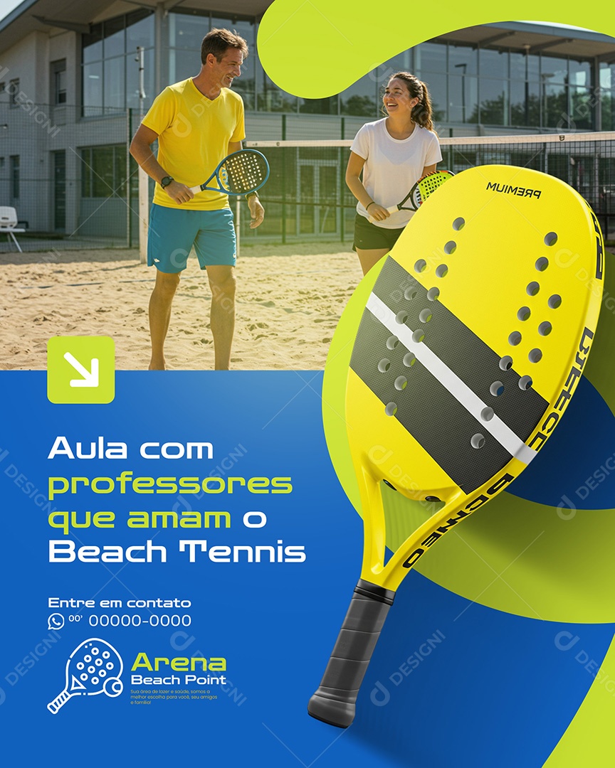 Beach Tennis Aula com Professores que Amam o Esporte Social Media PSD Editável