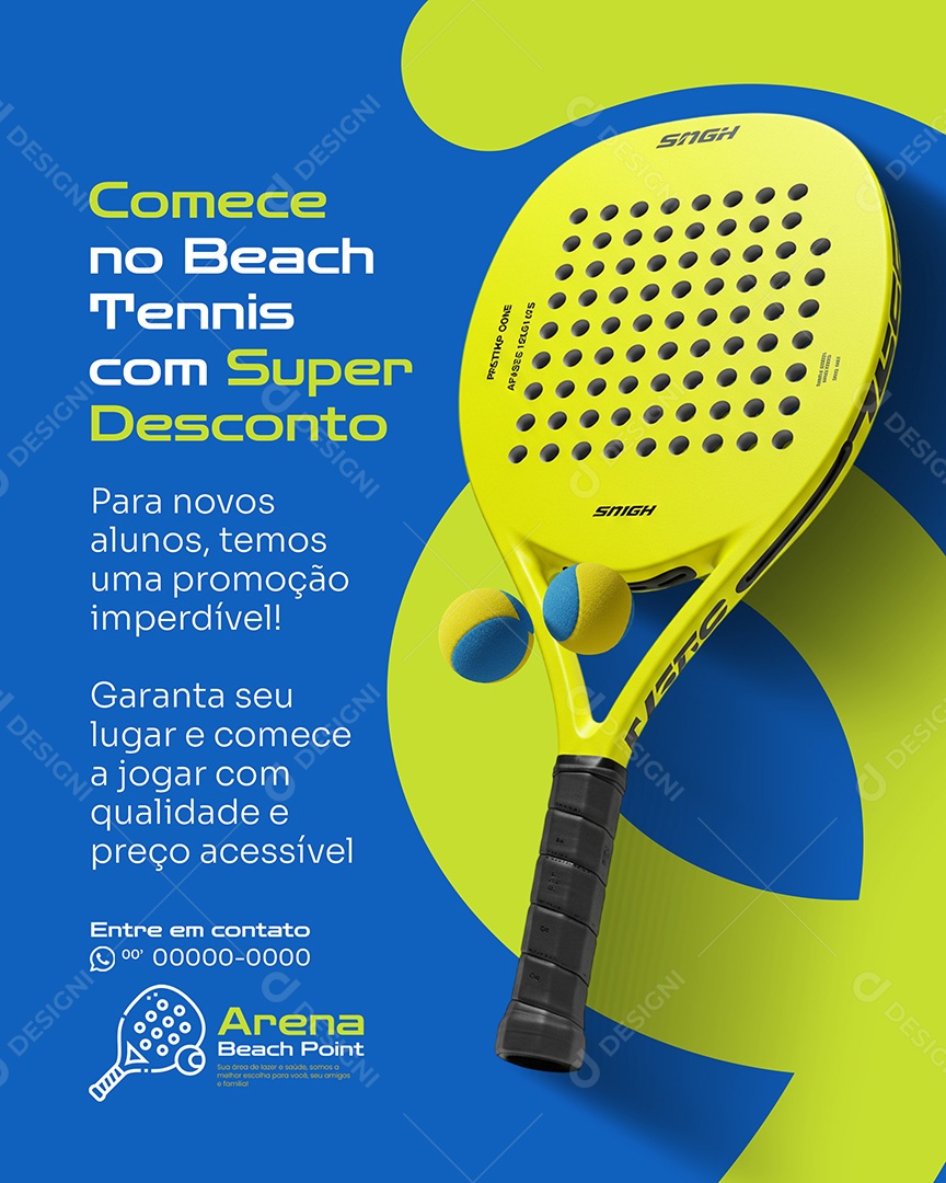 Beach Tennis Desconto para Inciantes Social Media PSD Editável