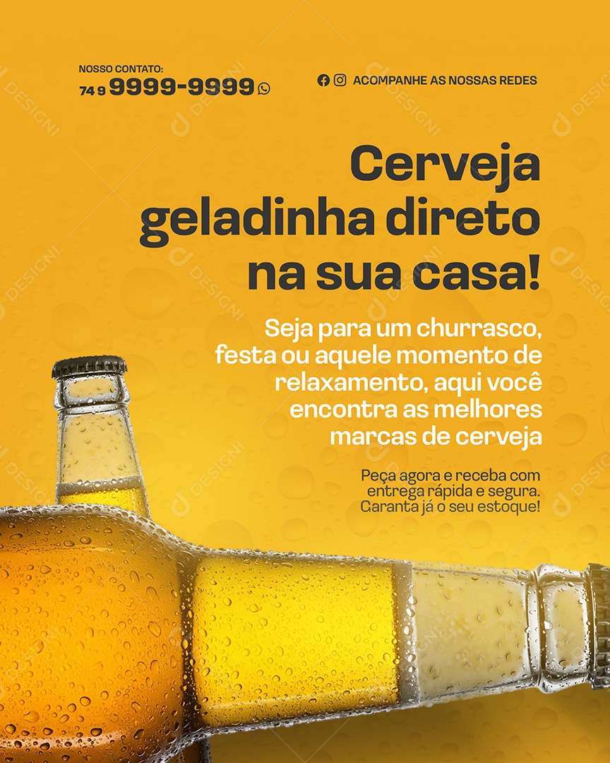 Distribuidora de Bebidas Cerveja Geladinha Direto na Sua Casa Social Media PSD Editável