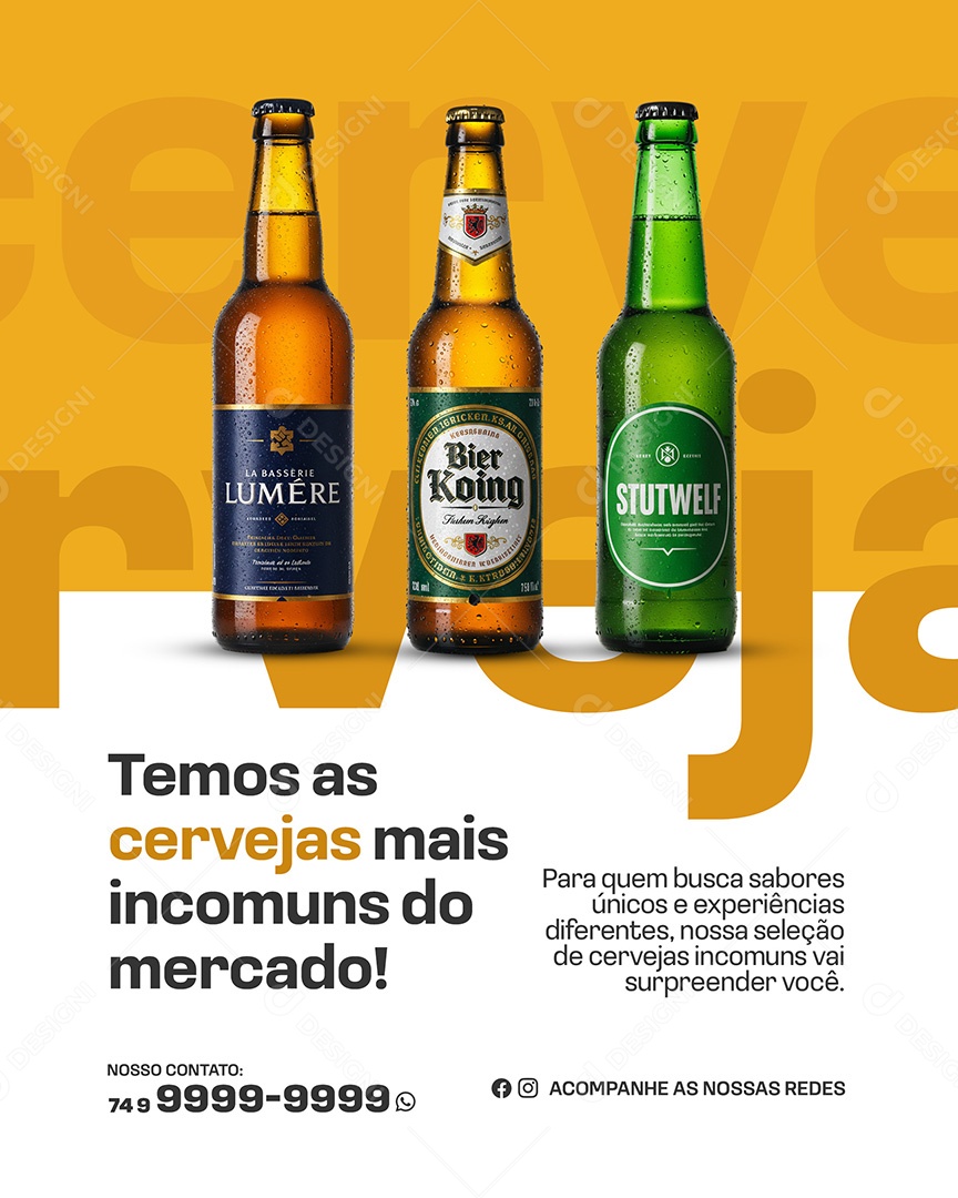 Distribuidora de Bebidas Temos as Cervejas Mais Incomuns Social Media PSD Editável