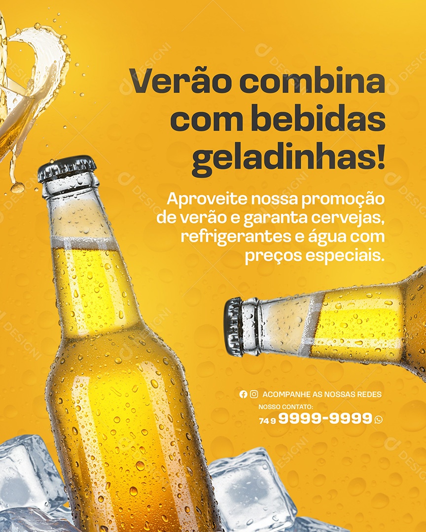 Distribuidora de Bebidas Verão Combina com Bebidas Geladinhas Social Media PSD Editável