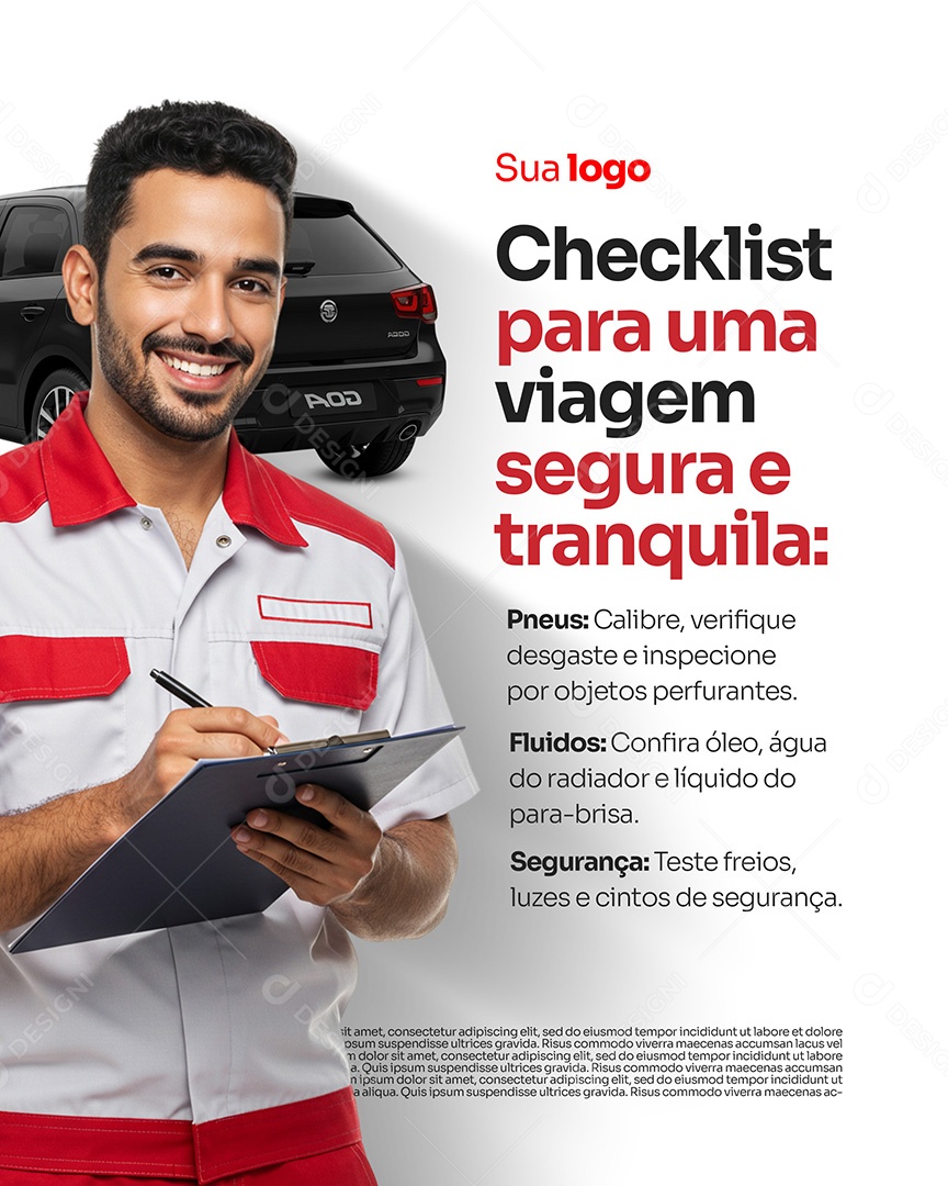 Oficina Checklist Para uma Viagem Segura Social Media PSD Editável