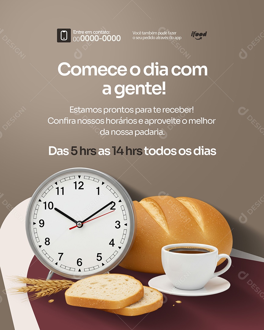 Padaria Comece o Dia Com a Gente Social Media PSD Editável