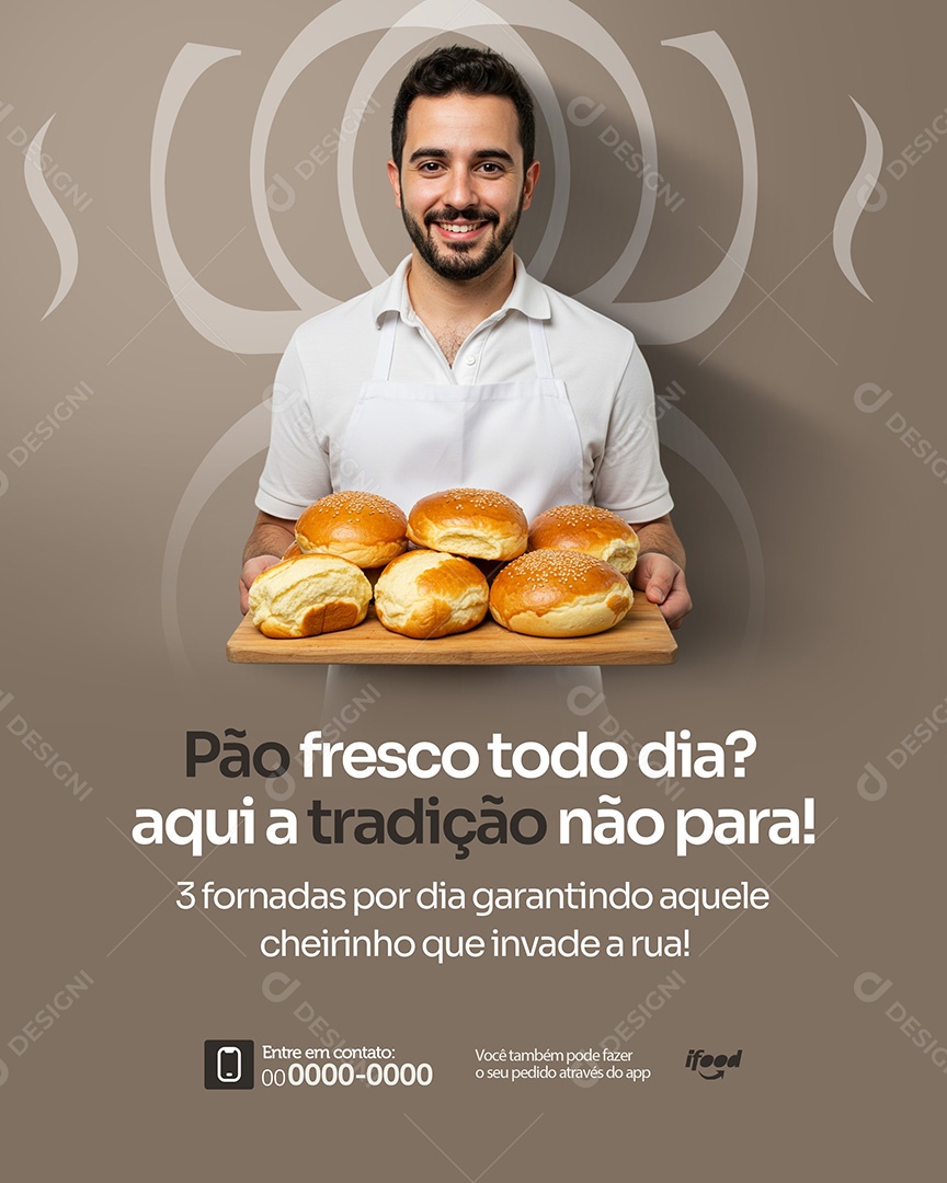 Padaria Pão Sempre Quentinho Social Media PSD Editável