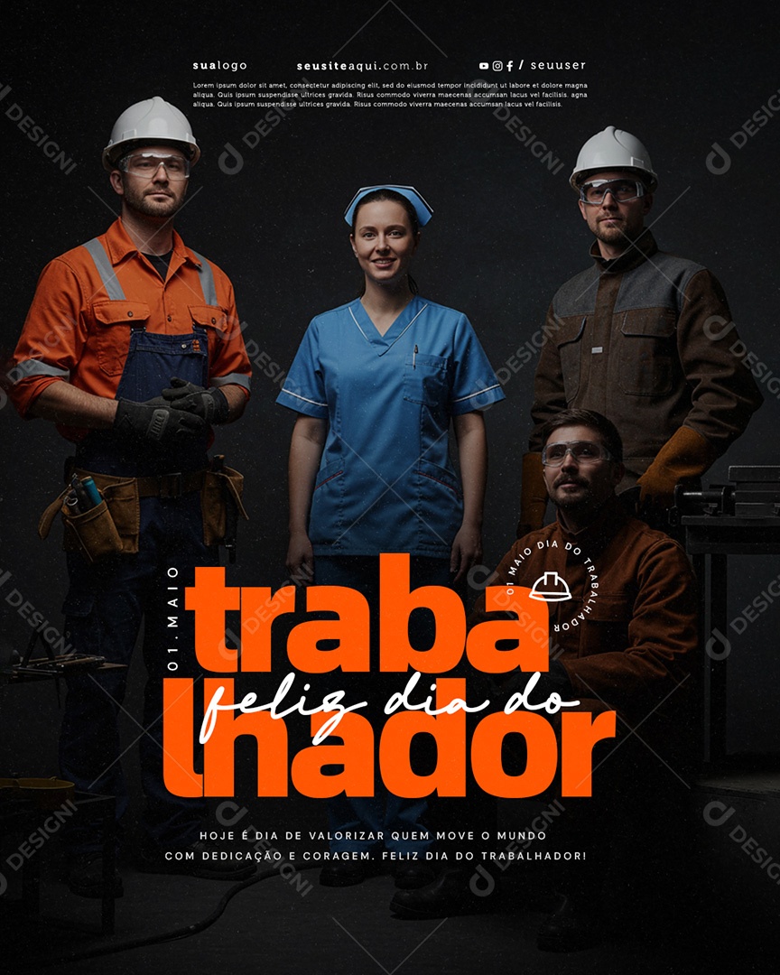 Feliz Dia Do Trabalhador 01 de Maio Social Media PSD Editável