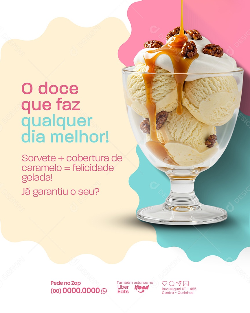 Sorveteria doce que Faz Seu Dia Melhor Social Media PSD Editável