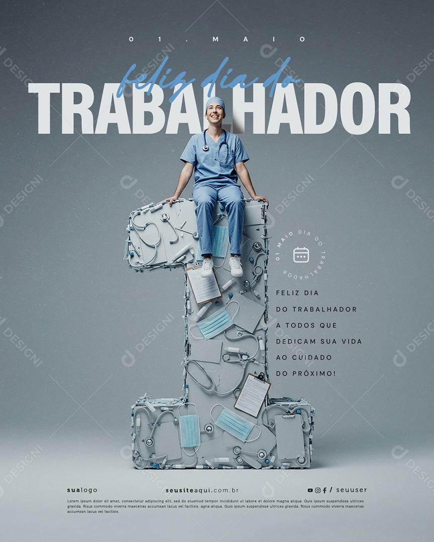 Feliz Dia Do Trabalhador 01 de Maio Social Media PSD Editável