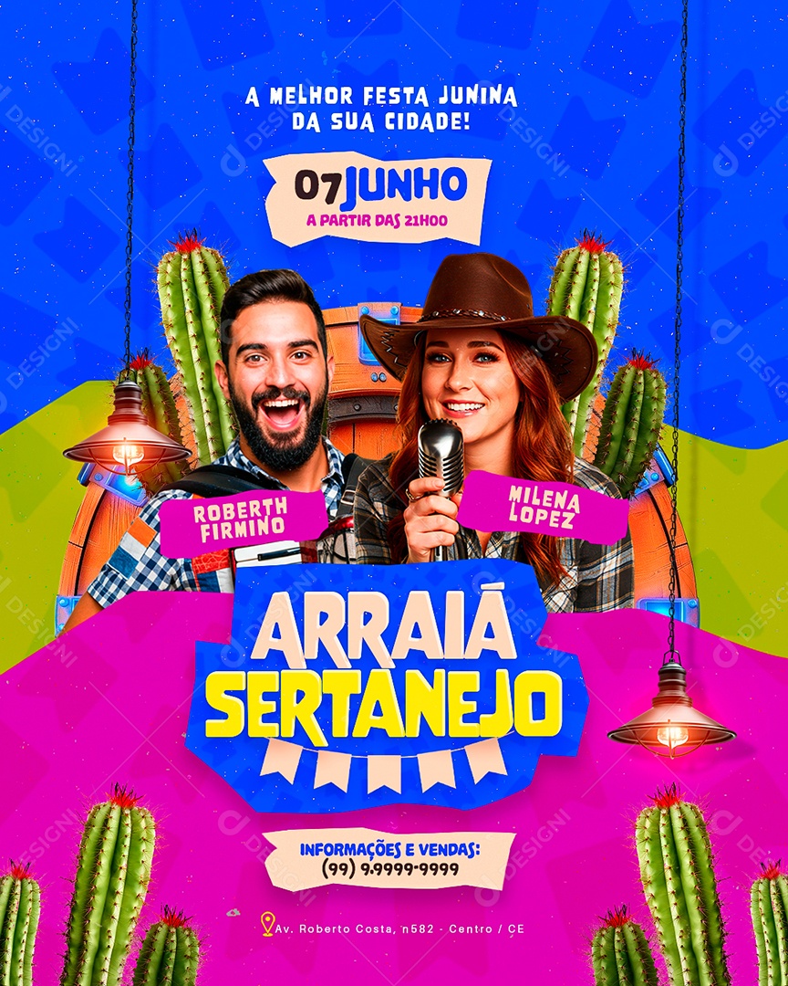 Flyer São João Arraiá Sertanejo Social Media PSD Editável