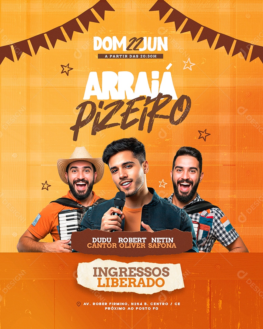 Flyer São João Arraiá Pizeiro Social Media PSD Editável