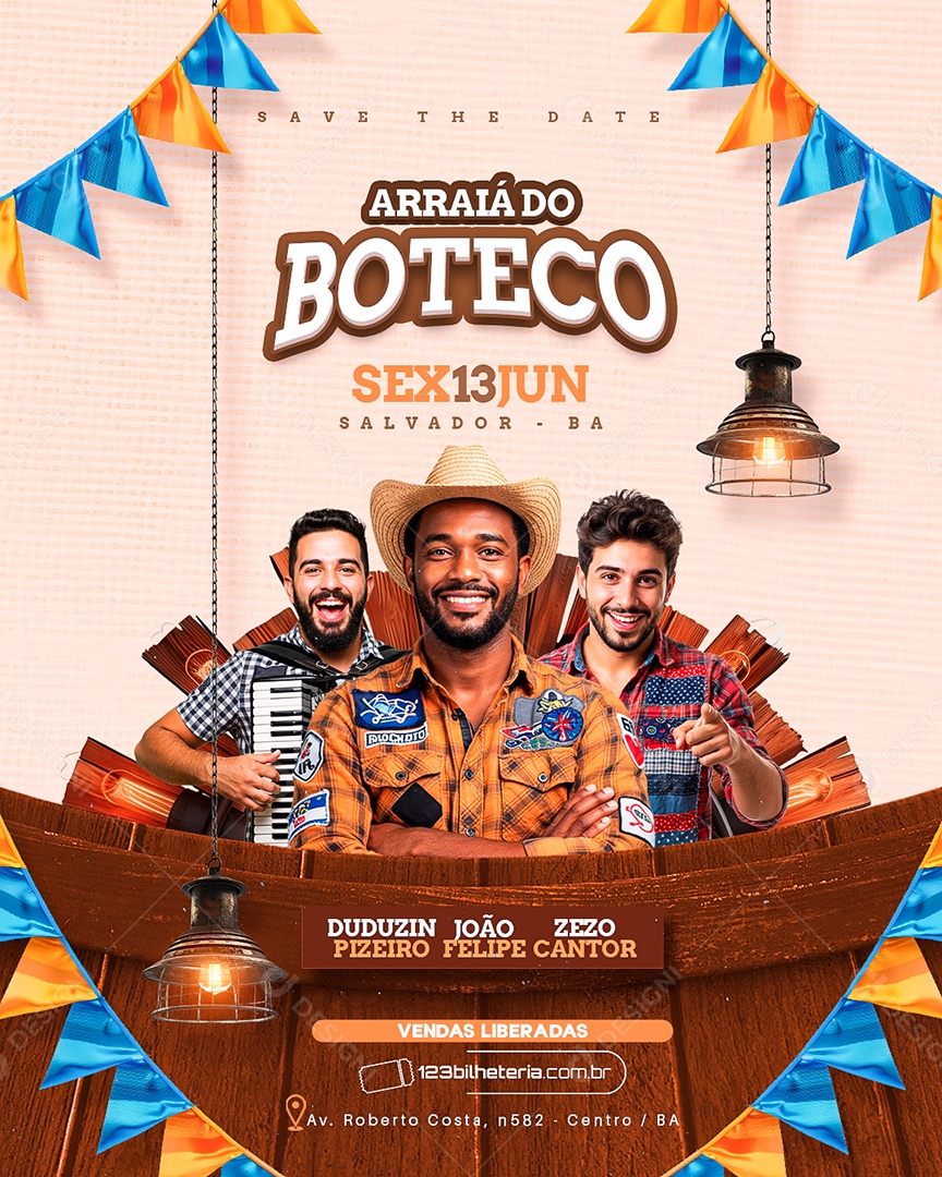 Flyer São João Arraiá do Boteco Social Media PSD Editável