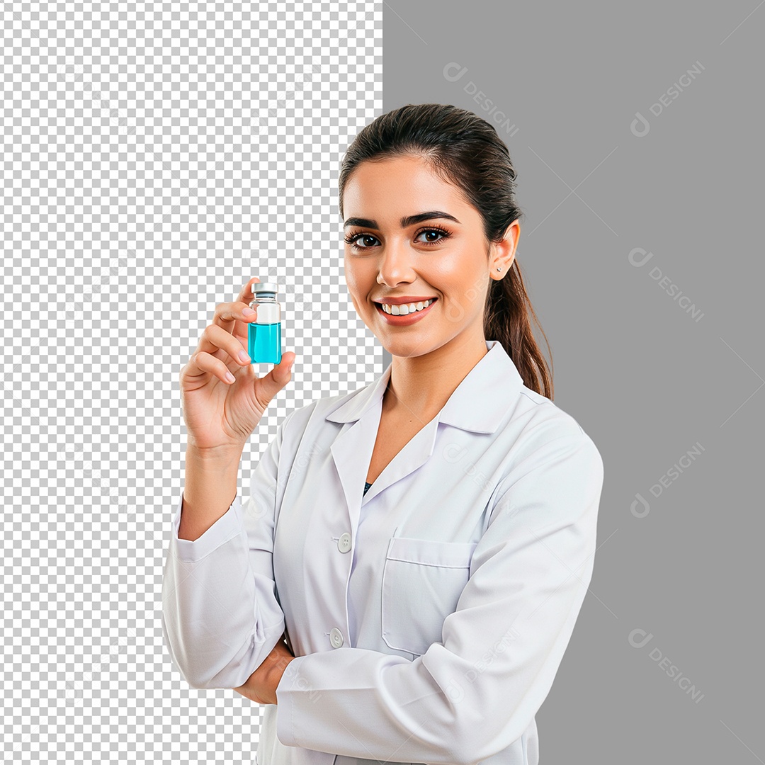 Elemento 3D Mulher Médica Segurando Frasco para Composiçaõ PSD