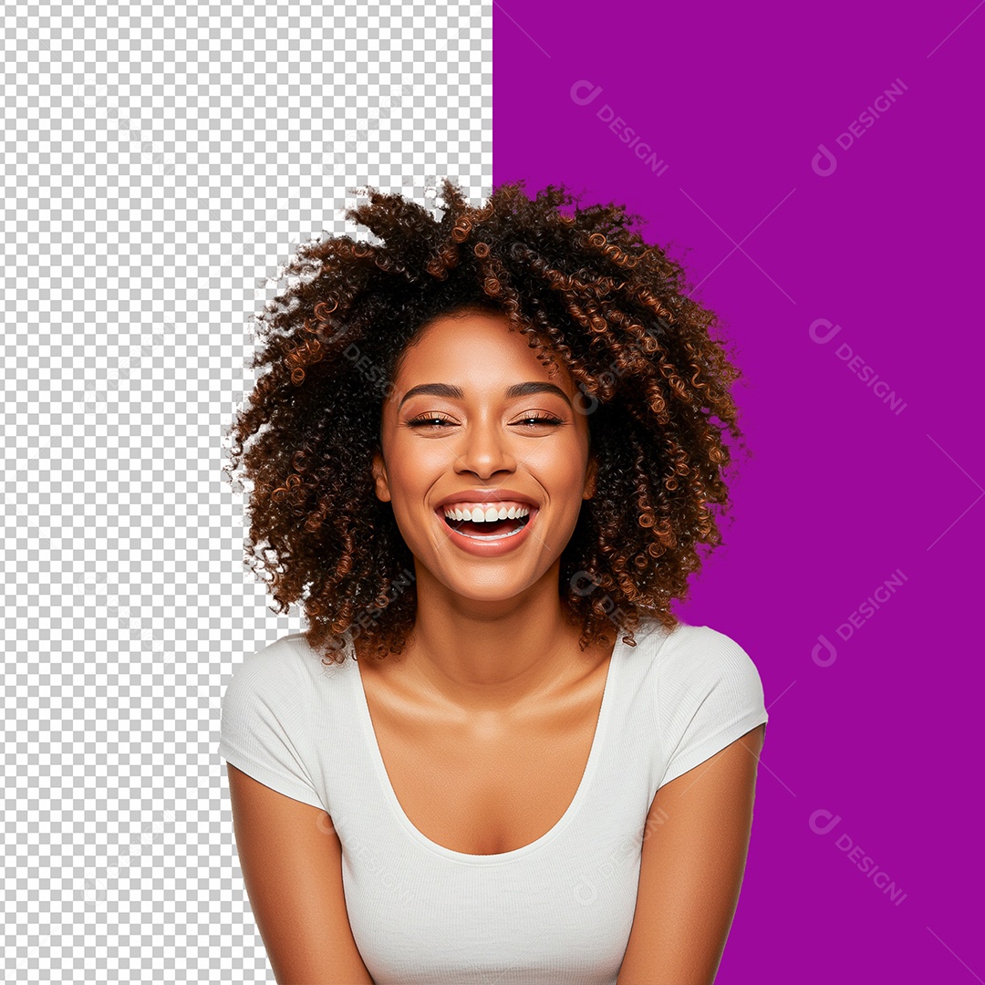 Elemento 3D Mulher Negra Sorrindo para Composiçaõ PSD
