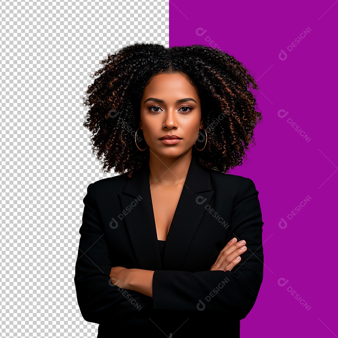 Elemento 3D Mulher Negra de Cabelo Cacheado para Composiçaõ PSD