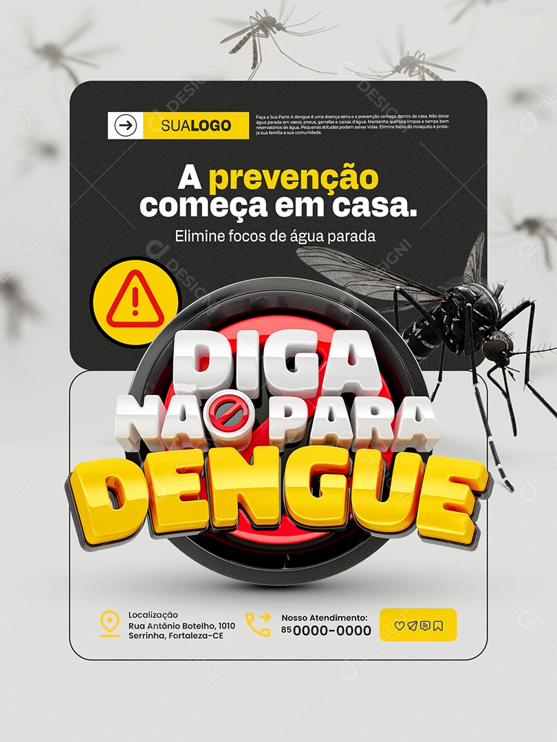 Diga Não para Dengue Encarte A Prevenção Começa em Casa Social Media PSD Editável