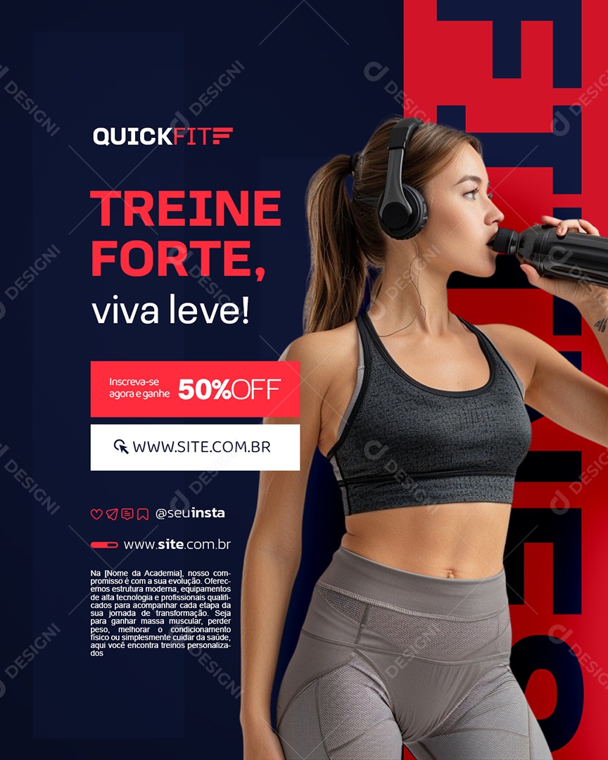 Academia Treine Forte Viva Leve Social Media PSD Editável
