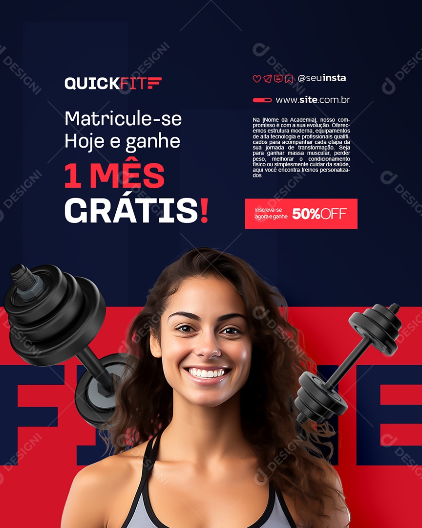 Academia Matricule Hoje e Ganhe Um Mês Grátis Social Media PSD Editável