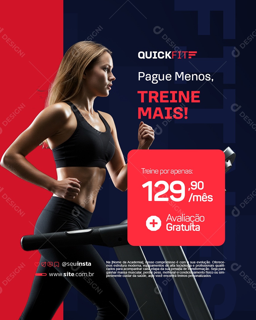 Academia Pague Menos Treine Mais Social Media PSD Editável