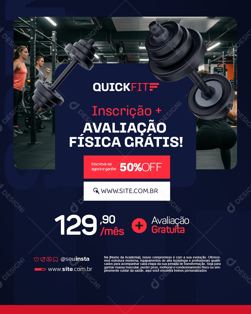 Academia Inscrição Mais Avaliação Física Grátis Social Media PSD Editável